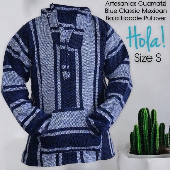 Artesanias Cuamatzi Blue Classic Mexican Baja Hoodie Pullover - Picture 15 of 16